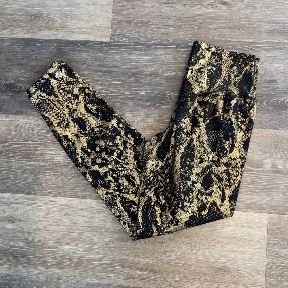 BuffBunny Black and Gold Snakeskin Print Leggings - Picture 2 of 10